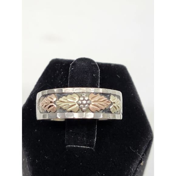 925 Sterling Silver and 12k Gold-Plated Accents Vintage Antiqued Ring Band Size - Picture 5 of 6